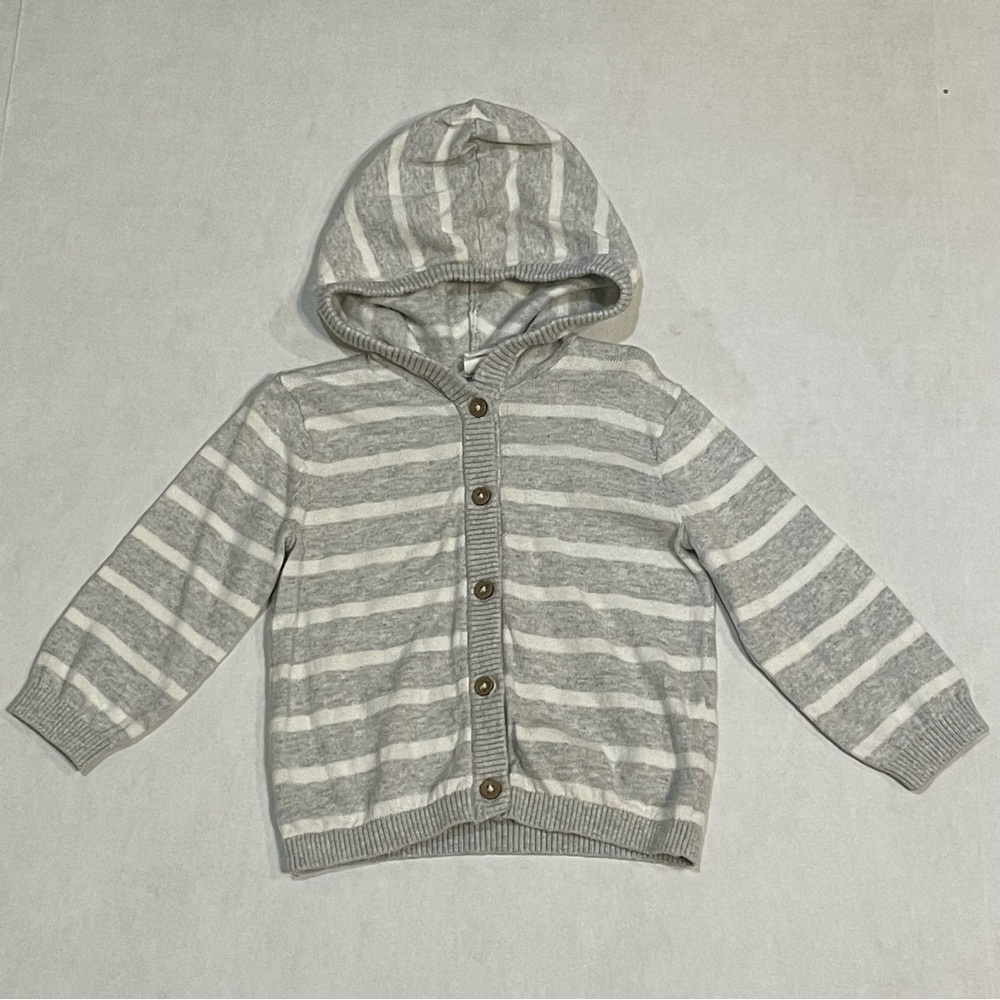 H&M Grey Button Up Hooded Striped Sweater Infant Baby Size 9-12 months